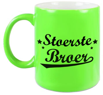 Bellatio Decorations Stoerste broer cadeau mok / beker neon groen 330 ml - verjaardag / geslaagd cadeau - feest mokken