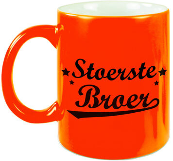 Bellatio Decorations Stoerste broer cadeau mok / beker neon oranje 330 ml - verjaardag / geslaagd cadeau - feest mokken