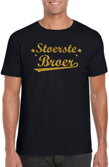 Bellatio Decorations Stoerste broer cadeau t-shirt  met gouden glitters op zwart heren - kado shirt voor broers 2XL