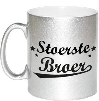 Bellatio Decorations Stoerste broer cadeau zilveren mok / beker met sterren 330 ml - feest mokken Zilverkleurig