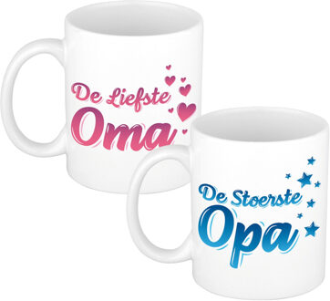 Bellatio Decorations Stoerste/liefste opa/oma - cadeau koffie mokken set - 300 ml - Keramiek - vaderdag/moederdag