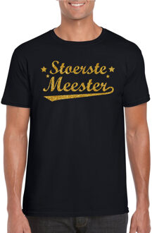Bellatio Decorations Stoerste meester cadeau t-shirt met gouden glitters op zwart heren