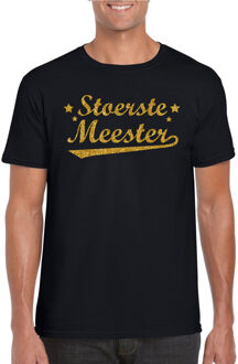 Bellatio Decorations Stoerste meester cadeau t-shirt met gouden glitters op zwart voor heren -  Einde schooljaar/ meester cadeau 2XL