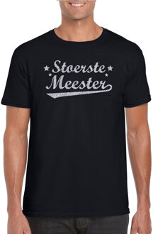 Bellatio Decorations Stoerste meester cadeau t-shirt met zilveren glitters op zwart heren
