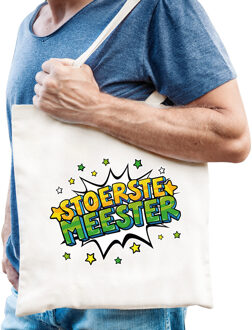 Bellatio Decorations Stoerste meester popart katoenen tas wit voor heren