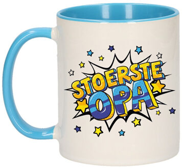 Bellatio Decorations Stoerste opa cadeau mok / beker wit en blauw met sterren 300 ml - feest mokken