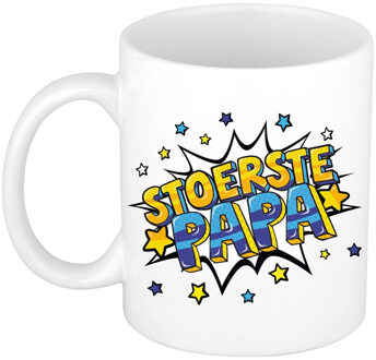 Bellatio Decorations Stoerste papa cadeau mok / beker wit met sterren 300 ml - feest mokken