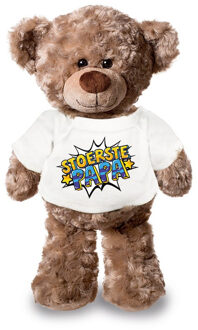 Bellatio Decorations Stoerste papa pluche teddybeer knuffel 24 cm met wit t-shirt - Knuffelberen Multikleur