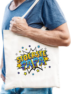 Bellatio Decorations Stoerste papa popart katoenen tas wit voor heren