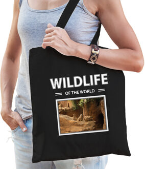Bellatio Decorations Stokstaartje tasje zwart volwassenen en kinderen - wildlife of the world kado boodschappen tas