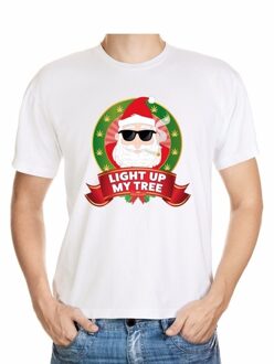 Bellatio Decorations Stoned Kerstman shirt wit - light up my tree / joint - voor heren