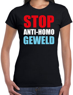 Bellatio Decorations Stop anti homo geweld demonstratie / protest t-shirt zwart voor dames L