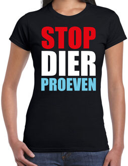 Bellatio Decorations Stop dier proeven demonstratie / protest t-shirt zwart voor dames 2XL