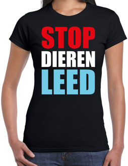 Bellatio Decorations Stop dieren leed demonstratie / protest t-shirt zwart voor dames 2XL