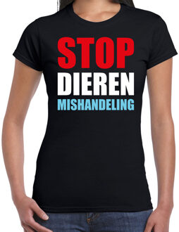 Bellatio Decorations Stop dieren mishandeling demonstratie / protest t-shirt zwart voor dames 2XL