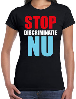 Bellatio Decorations Stop discriminatie NU demonstratie / protest t-shirt zwart voor dames