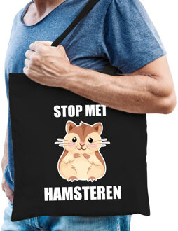 Bellatio Decorations Stop met hamsteren katoenen tas zwart voor heren - hamsteraars kado /  tasje / shopper