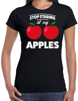 Bellatio Decorations Stop staring at my apples boobs t-shirt zwart dames 2XL - Feestshirts