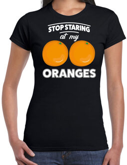 Bellatio Decorations Stop staring at my oranges boobs t-shirt zwart dames XS - Feestshirts