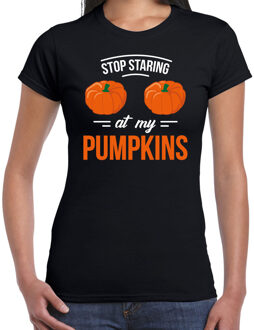 Bellatio Decorations Stop staring at my pumpkins horror shirt zwart voor dames - verkleed t-shirt 2XL