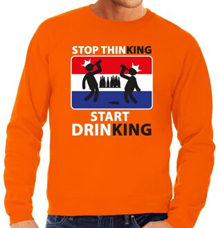 Bellatio Decorations Stop thinking start drinking sweater / trui oranje heren - Koningsdag kleding 2XL