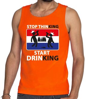 Bellatio Decorations Stop thinking start drinking tanktop / mouwloos shirt oranje heren - Koningsdag kleding 2XL