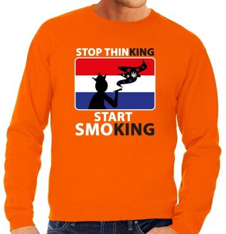 Bellatio Decorations Stop thinking start smoking sweater / trui oranje heren - Koningsdag kleding 2XL