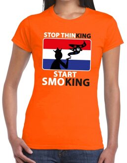 Bellatio Decorations Stop thinking start smoking t-shirt / shirt oranje dames - Koningsdag kleding 2XL