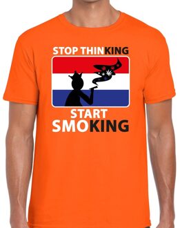 Bellatio Decorations Stop thinking start smoking t-shirt / shirt oranje heren - Koningsdag kleding 2XL