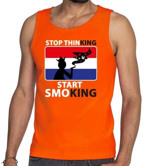 Bellatio Decorations Stop thinking start smoking tanktop / mouwloos shirt oranje heren - Koningsdag kleding 2XL