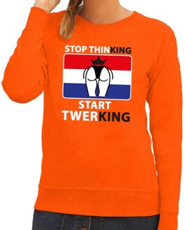 Bellatio Decorations Stop thinking start twerking sweater / trui oranje dames - Koningsdag kleding 2XL