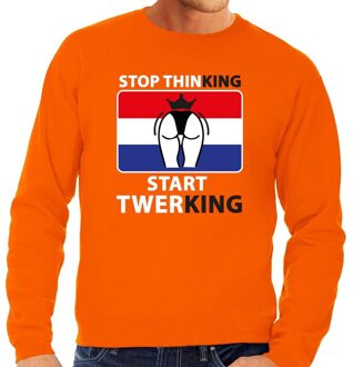 Bellatio Decorations Stop thinking start twerking sweater / trui oranje heren - Koningsdag kleding 2XL