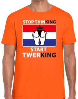 Bellatio Decorations Stop thinking start twerking t-shirt / shirt oranje heren - Koningsdag kleding 2XL