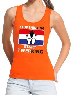 Bellatio Decorations Stop thinking start twerking tanktop / mouwloos shirt oranje dames - Koningsdag kleding L