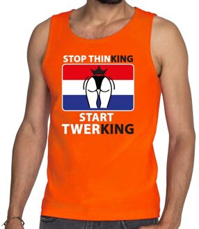 Bellatio Decorations Stop thinking start twerking tanktop / mouwloos shirt oranje heren - Koningsdag kleding 2XL