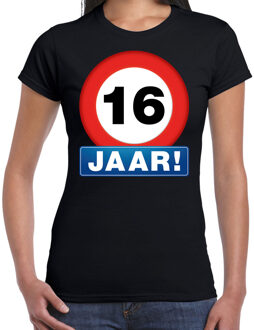 Bellatio Decorations Stopbord 16 jaar verjaardag t-shirt zwart voor dames 2XL