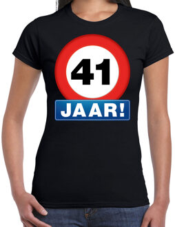Bellatio Decorations Stopbord 41 jaar verjaardag t-shirt - zwart - dames - 41e verjaardag - Happy Birthday shirts / kleding M