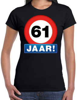 Bellatio Decorations Stopbord 61 jaar verjaardag t-shirt - zwart - dames - 61e verjaardag - Happy Birthday shirts / kleding XS