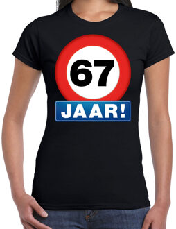Bellatio Decorations Stopbord 67 jaar verjaardag t-shirt - zwart - dames - 67e verjaardag - Happy Birthday shirts / kleding M