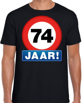 Bellatio Decorations Stopbord 74 jaar verjaardag t-shirt - zwart - heren - 74e verjaardag - Happy Birthday shirts / kleding 2XL