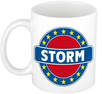 Bellatio Decorations Storm voornaam koffiemok - beker - wit/blauw - 300 ml - Cadeau - Heren - Collega - Vaderdag