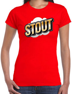 Bellatio Decorations Stout fun tekst t-shirt voor dames rood in 3D effect L