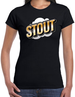 Bellatio Decorations Stout fun tekst t-shirt voor dames zwart in 3D effect 2XL