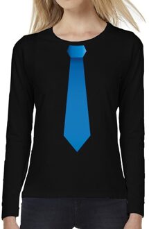 Bellatio Decorations Stropdas blauw long sleeve t-shirt zwart voor dames L