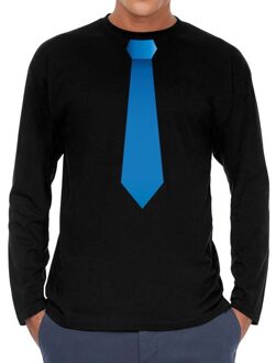 Bellatio Decorations Stropdas blauw long sleeve t-shirt zwart voor heren