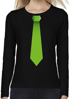 Bellatio Decorations Stropdas groen long sleeve t-shirt zwart voor dames