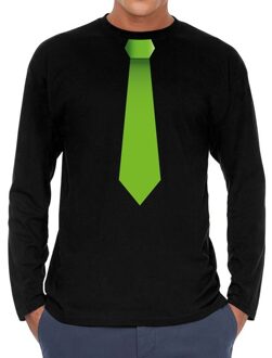 Bellatio Decorations Stropdas groen long sleeve t-shirt zwart voor heren 2XL