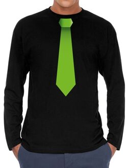 Bellatio Decorations Stropdas groen long sleeve t-shirt zwart voor heren