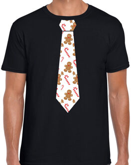 Bellatio Decorations Stropdas Kerst t-shirt gingerbread zuurstok zwart voor heren Wit