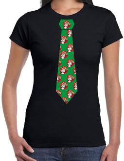 Bellatio Decorations Stropdas Kerst T-shirt kerstman met bier voor dames zwart 2XL - kerst t-shirts Groen